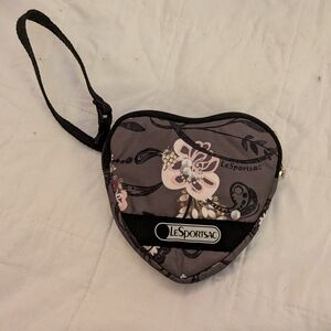 LeSportsac Heart-Shaped Wristlet - Black and Pink Floral